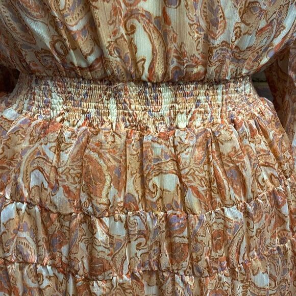 Fate Paisley Print Boho Tiered Ruffle Long Sleeve Dress Size Small NWT - Picture 3 of 6